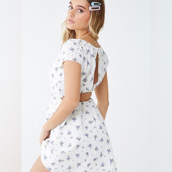 Square neck floral linen dress - Picture 2 of 6